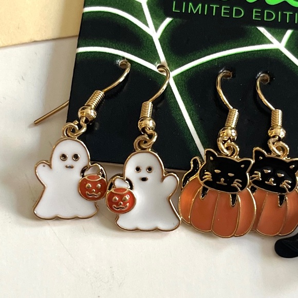 🏷️🎉LE🎉 ghost cat pumpkin witch dangling halloween earrings set of 3 - Picture 5 of 8